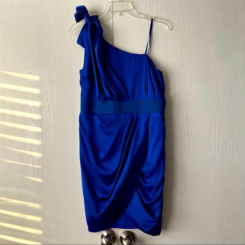 Cache one shoulder cobalt blue dress
